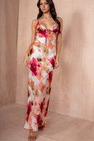 Audrey Peach Satin Maxi Dress