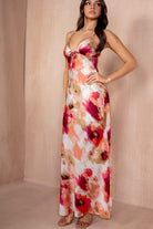 Audrey Peach Satin Maxi Dress