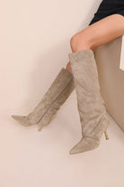 Audrey Stone Suedette Knee High Boots - Vavavoom.ie