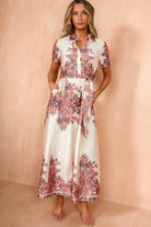 Aurora Cream Satin Paisley Shirt Dress
