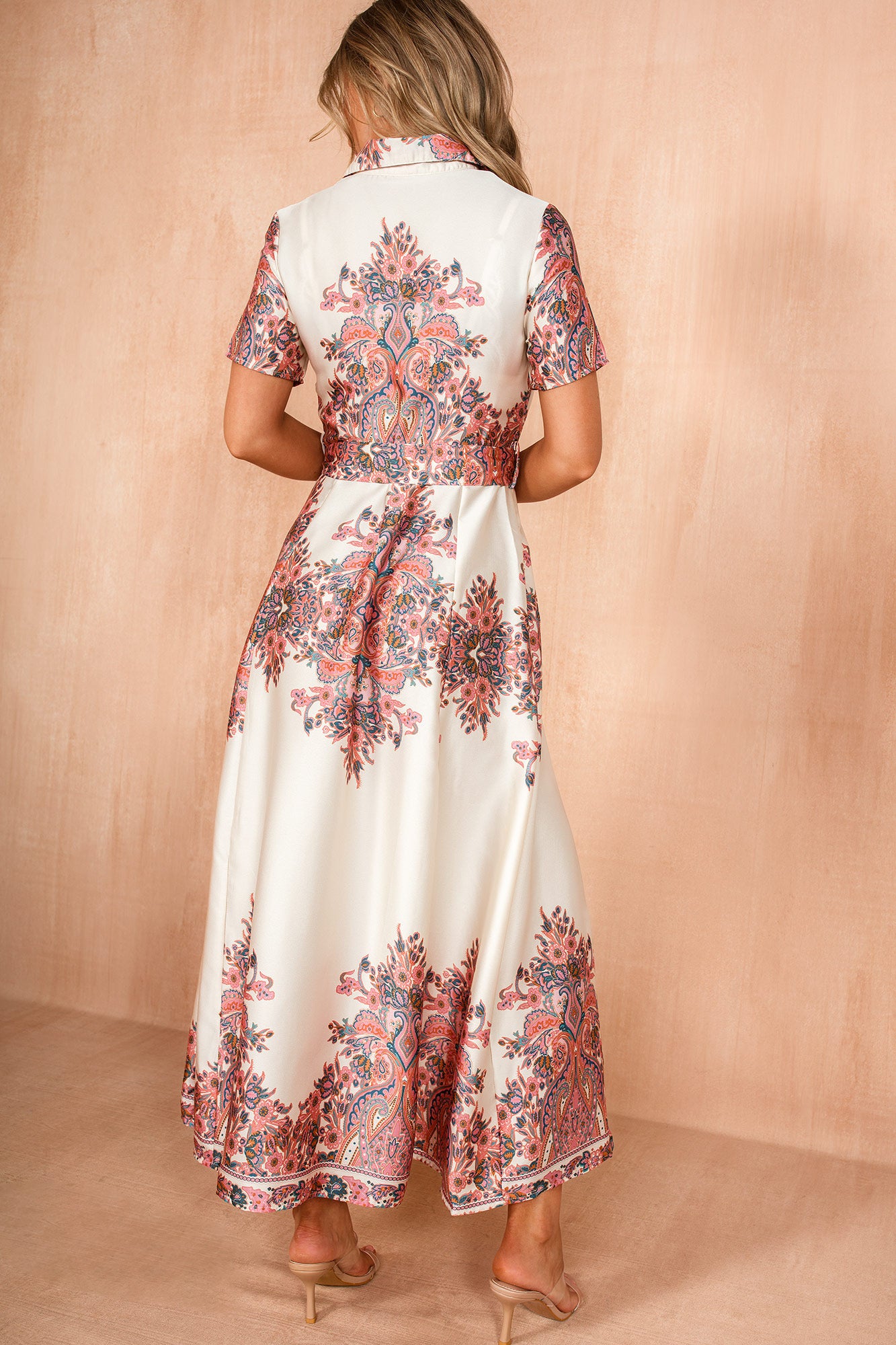 Aurora Cream Satin Paisley Shirt Dress