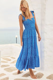 Avery Blue Print Tiered Dress