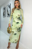 AX Paris Amanda Lime Mesh Print Dress