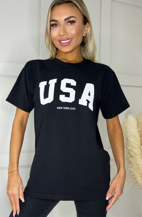 AX Paris Anna Black 'USA' T-Shirt