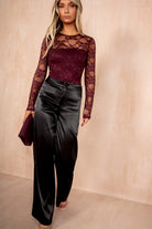 AX Paris Bree Black Satin Straight Leg Trousers