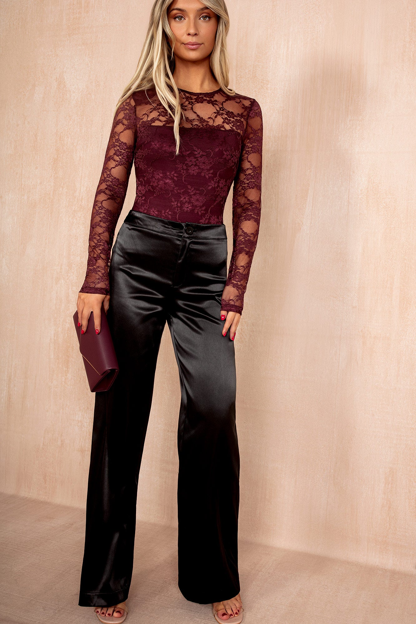 AX Paris Bree Black Satin Straight Leg Trousers