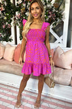AX Paris Brenda Pink Shirred Print Dress