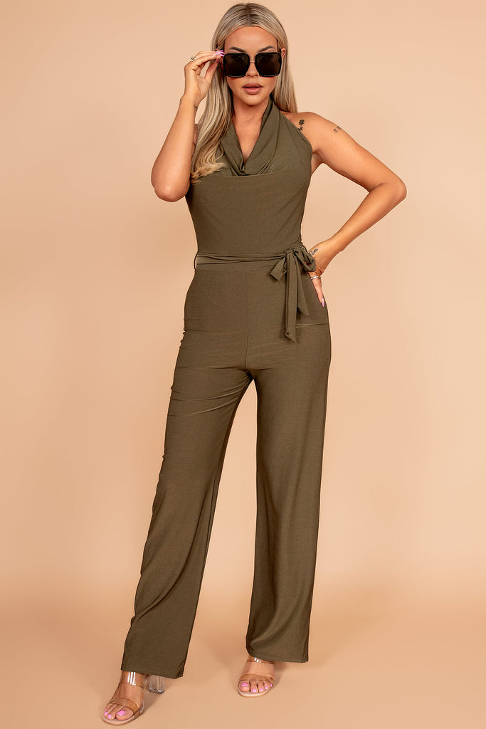 AX Paris Briana Khaki Cowl Neck Jumpsuit