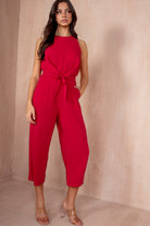 AX Paris Cadhla Deep Cerise Tie Waist Jumpsuit