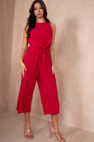 AX Paris Cadhla Deep Cerise Tie Waist Jumpsuit