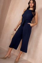 AX Paris Cadhla Navy Tie Waist Jumpsuit