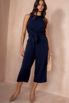 AX Paris Cadhla Navy Tie Waist Jumpsuit