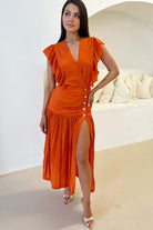 AX Paris Camille Orange Frill Shoulder Dress