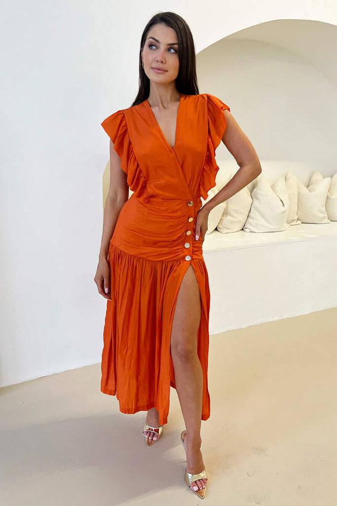 AX Paris Camille Orange Frill Shoulder Dress