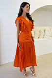 AX Paris Camille Orange Frill Shoulder Dress