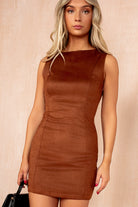AX Paris Celeste Tan Faux Suede Sleeveless Mini Dress