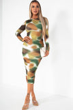 AX Paris Celia Khaki Slinky Print Dress