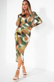 AX Paris Delia Khaki Slinky Print Wrap Dress
