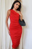 AX Paris Edwina Red Ruched One Shoulder Dress