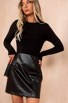 ax-paris-eimear-black-faux-leather-2-in-1-midi-dress