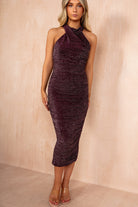 AX Paris Eleanor Plum Sparkle Halter Neck Midi Dress