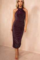 AX Paris Eleanor Plum Sparkle Halter Neck Midi Dress