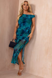 AX Paris Elga Teal Print Mesh Dress