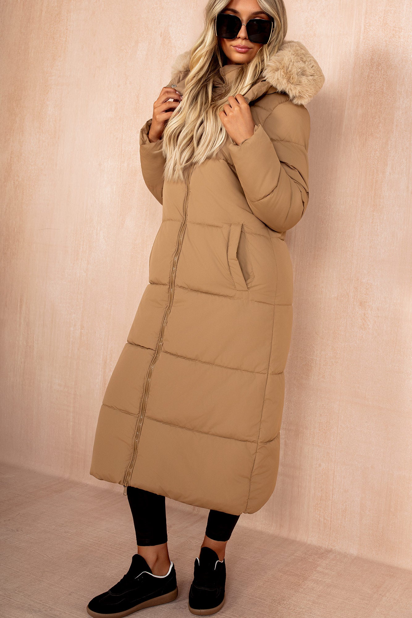 AX Paris Esther Camel Padded Longline Coat