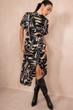 AX Paris Evelina Black Satin Print Dress