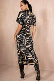 AX Paris Evelina Black Satin Print Dress