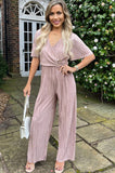 AX Paris Gretha Taupe Plisse Jumpsuit