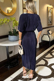 AX Paris Heather Navy Plisse Dress