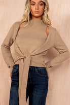 AX Paris Holly Camel Knit 2 in 1 Tie Front Cardigan