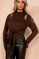 AX Paris Holly Chocolate Knit 2 in 1 Tie Front Cardigan