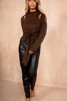 AX Paris Holly Chocolate Knit 2 in 1 Tie Front Cardigan