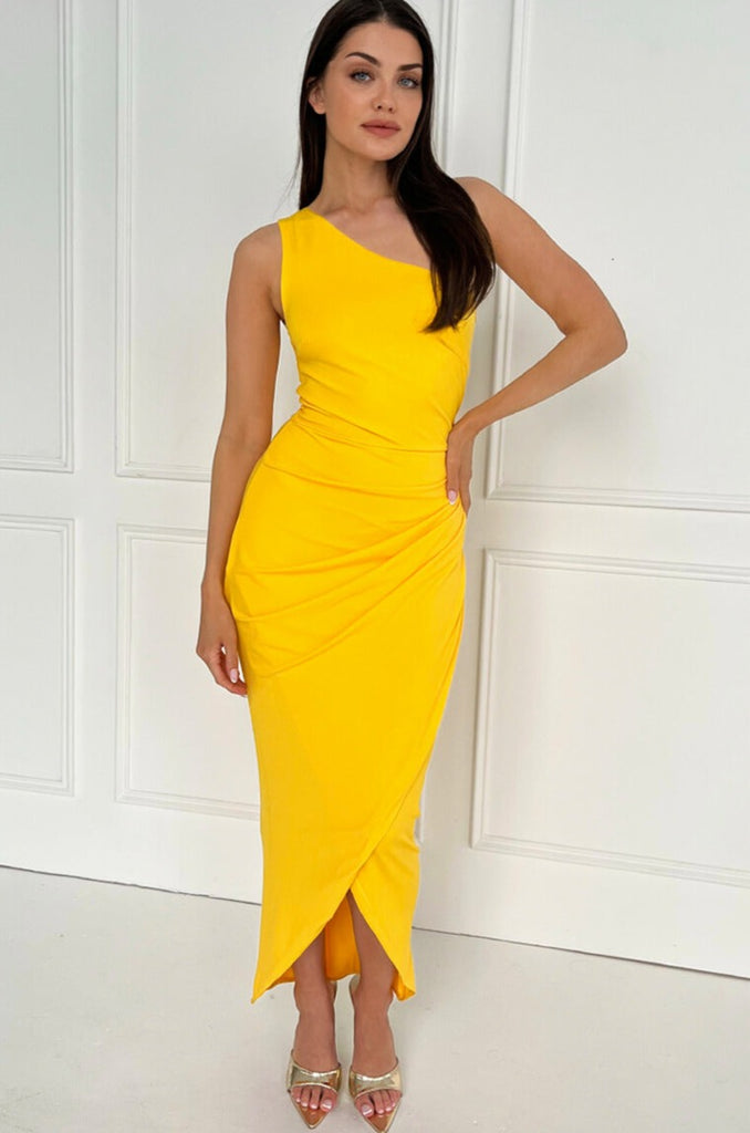 AX Paris Kody Yellow One Shoulder Dress