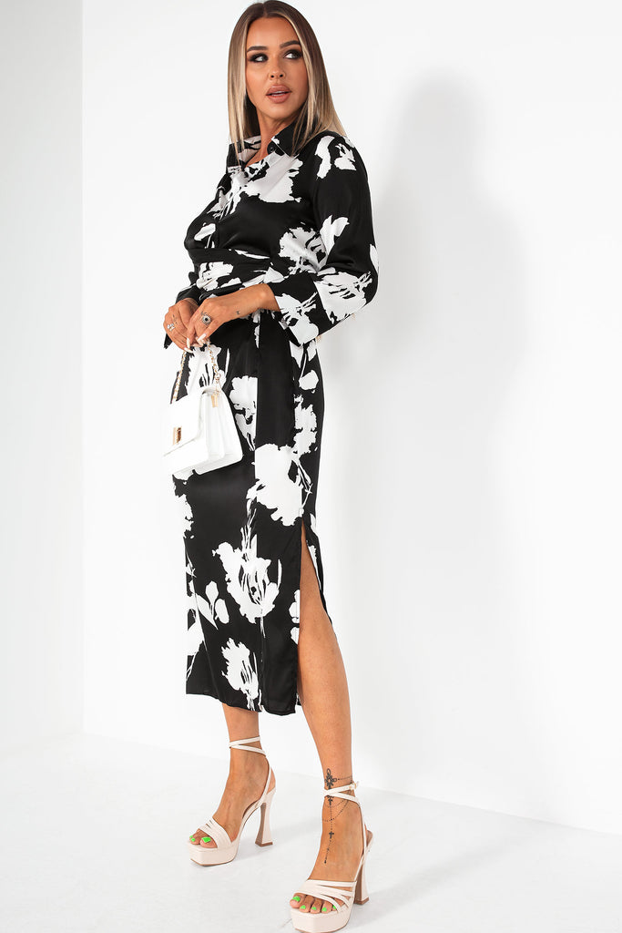 AX Paris Kyra Satin Black Print Dress