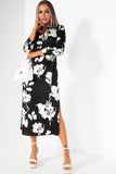 AX Paris Kyra Satin Black Print Dress