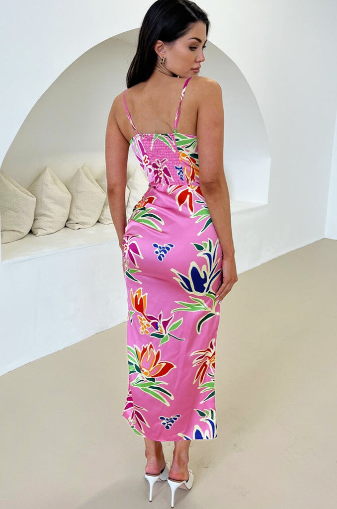 AX Paris Monica Pink Tropical Print Dress