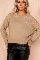 AX Paris Myra Camel Knit Pearl Embellished Jumper