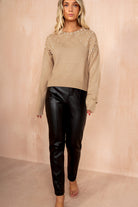 AX Paris Myra Camel Knit Pearl Embellished Jumper