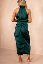 Pattie Teal Gathered Satin Dress