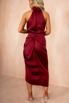 Pattie Wine Gathered Satin Dress