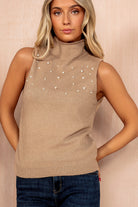 AX Paris Peggy Camel Knit Pearl Sleeveless Top