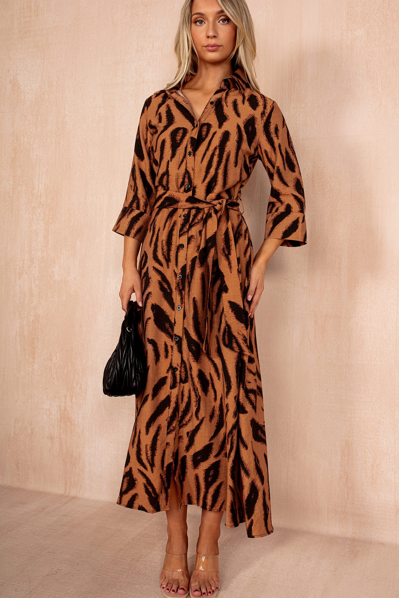 Ax Paris Animal Print Long Sleeve Shirt Dress AX Paris Raelynn