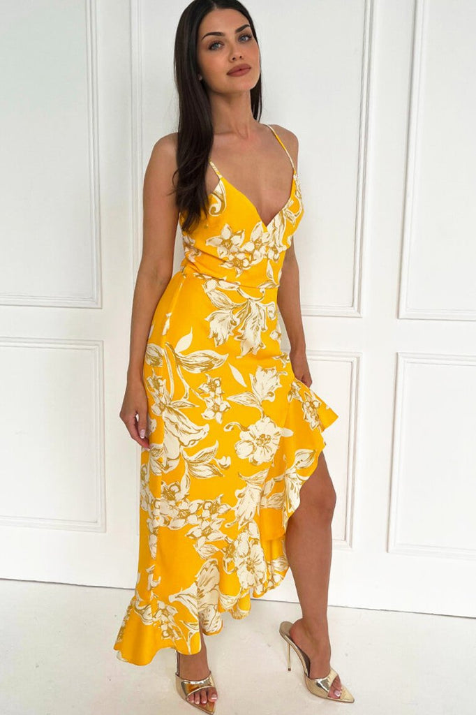 AX Paris Romee Yellow Floral Midi Dress