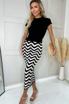 AX Paris Roxy Monochrome Crochet Print Skirt