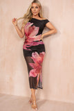 AX Paris Sorla Black Floral Mesh Dress