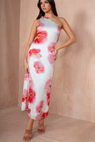 AX Paris Susan Cream and Pink One Shoulder Midi Dress