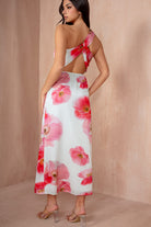 AX Paris Susan Cream and Pink One Shoulder Midi Dress